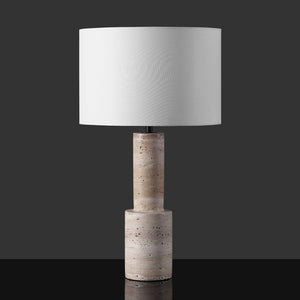 Safavieh TYWIN Travertine Table Lamp – Elegant Iron Base with White Linen Shade & Dimming Functionality, 26.5” H CTL1072A