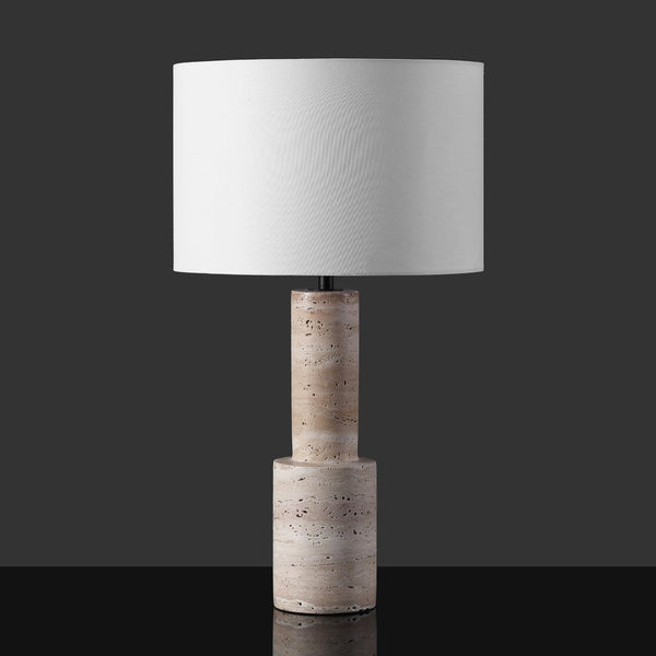 Safavieh TYWIN Travertine Table Lamp – Elegant Iron Base with White Linen Shade & Dimming Functionality, 26.5” H CTL1072A