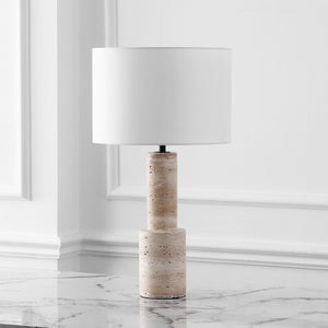 Safavieh TYWIN Travertine Table Lamp – Elegant Iron Base with White Linen Shade & Dimming Functionality, 26.5” H CTL1072A