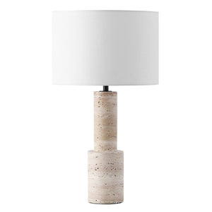 Safavieh TYWIN Travertine Table Lamp – Elegant Iron Base with White Linen Shade & Dimming Functionality, 26.5” H CTL1072A