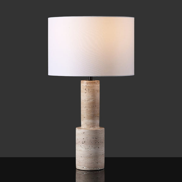 Safavieh TYWIN Travertine Table Lamp – Elegant Iron Base with White Linen Shade & Dimming Functionality, 26.5” H CTL1072A