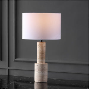 Safavieh TYWIN Travertine Table Lamp – Elegant Iron Base with White Linen Shade & Dimming Functionality, 26.5” H CTL1072A