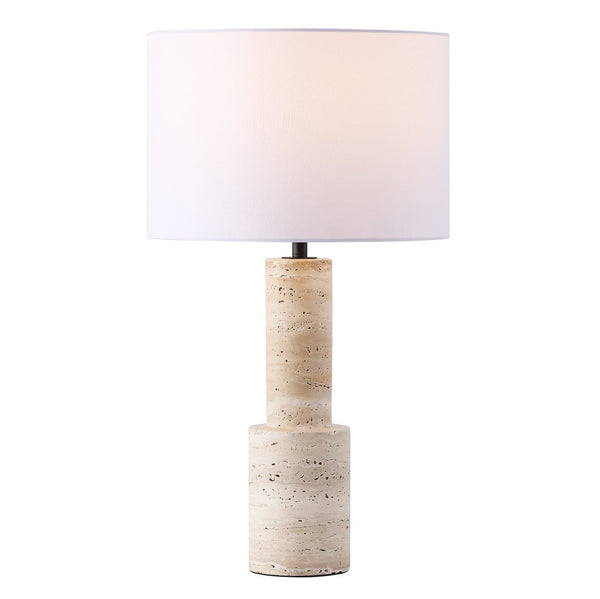 Safavieh TYWIN Travertine Table Lamp – Elegant Iron Base with White Linen Shade & Dimming Functionality, 26.5” H CTL1072A