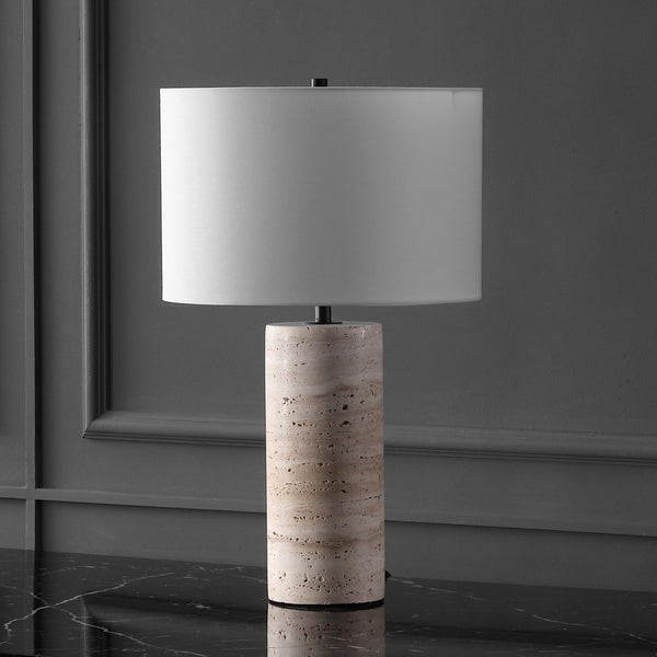 Safavieh RYNETTA Travertine Table Lamp - Unique Natural Design with Dimmer for Stylish Ambient Lighting Light Brown / White CTL1073A