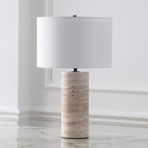 Safavieh RYNETTA Travertine Table Lamp - Unique Natural Design with Dimmer for Stylish Ambient Lighting Light Brown / White CTL1073A