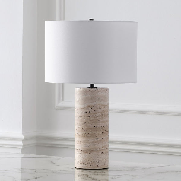 Safavieh RYNETTA Travertine Table Lamp - Unique Natural Design with Dimmer for Stylish Ambient Lighting Light Brown / White CTL1073A