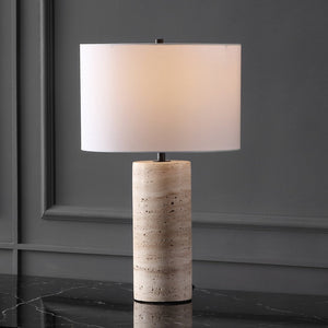 Safavieh RYNETTA Travertine Table Lamp - Unique Natural Design with Dimmer for Stylish Ambient Lighting Light Brown / White CTL1073A