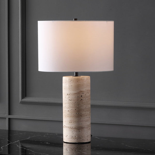 Safavieh RYNETTA Travertine Table Lamp - Unique Natural Design with Dimmer for Stylish Ambient Lighting Light Brown / White CTL1073A