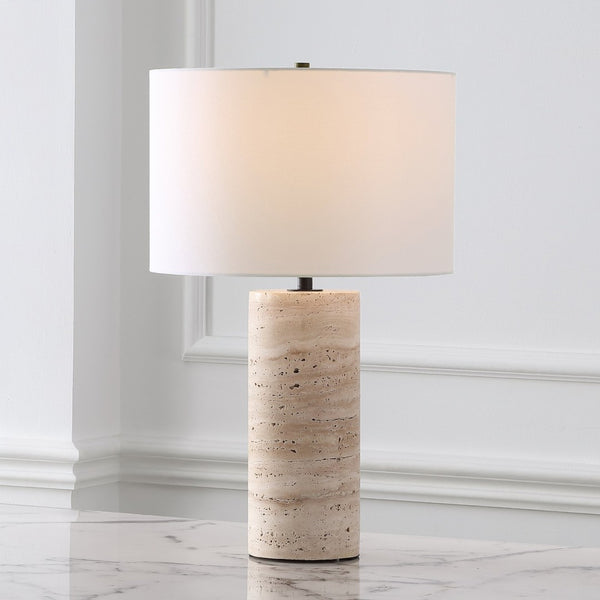 Safavieh RYNETTA Travertine Table Lamp - Unique Natural Design with Dimmer for Stylish Ambient Lighting Light Brown / White CTL1073A