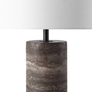 Safavieh RYNETTA Travertine Table Lamp - Unique Natural Design with Dimmer for Stylish Ambient Lighting Dark Brown / White CTL1073B