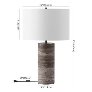 Safavieh RYNETTA Travertine Table Lamp - Unique Natural Design with Dimmer for Stylish Ambient Lighting Dark Brown / White CTL1073B
