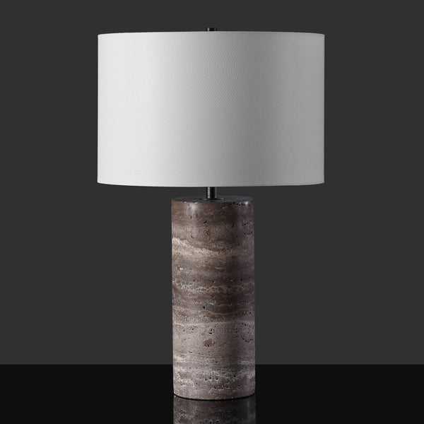 Safavieh RYNETTA Travertine Table Lamp - Unique Natural Design with Dimmer for Stylish Ambient Lighting Dark Brown / White CTL1073B