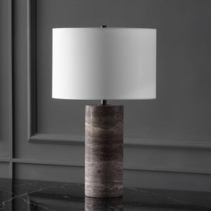 Safavieh RYNETTA Travertine Table Lamp - Unique Natural Design with Dimmer for Stylish Ambient Lighting Dark Brown / White CTL1073B