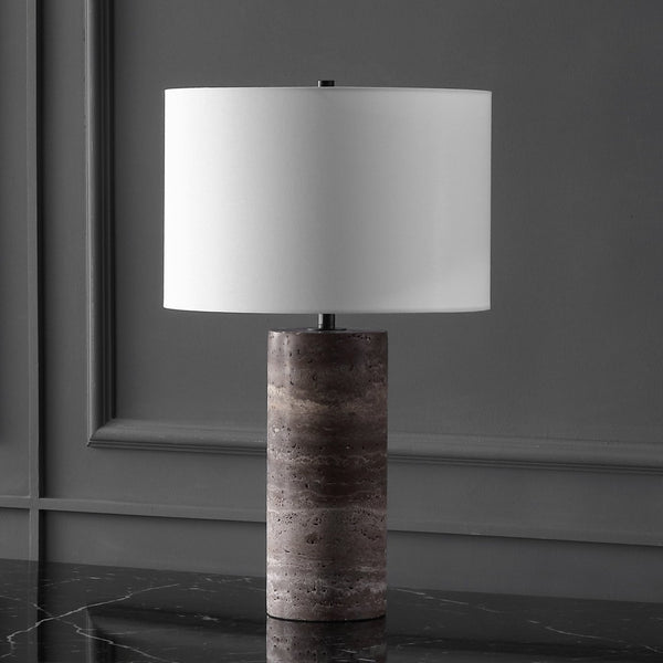 Safavieh RYNETTA Travertine Table Lamp - Unique Natural Design with Dimmer for Stylish Ambient Lighting Dark Brown / White CTL1073B