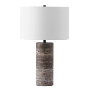 Safavieh RYNETTA Travertine Table Lamp - Unique Natural Design with Dimmer for Stylish Ambient Lighting Dark Brown / White CTL1073B