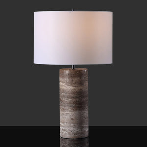Safavieh RYNETTA Travertine Table Lamp - Unique Natural Design with Dimmer for Stylish Ambient Lighting Dark Brown / White CTL1073B