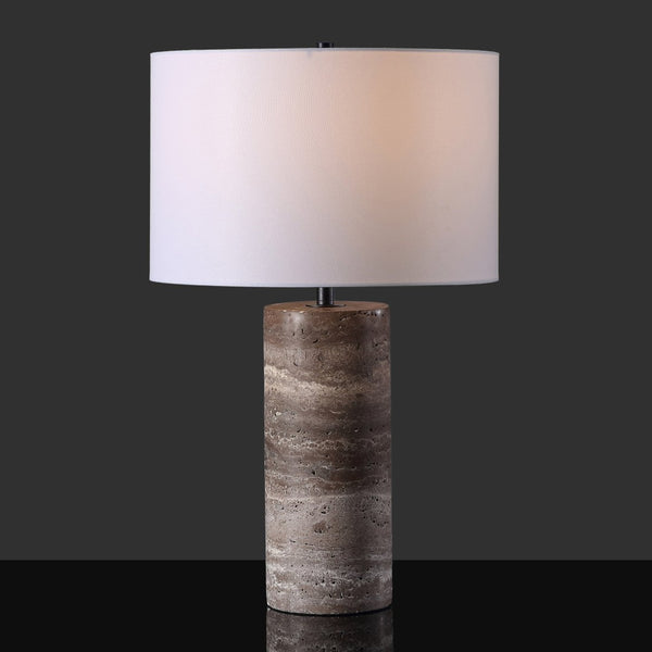 Safavieh RYNETTA Travertine Table Lamp - Unique Natural Design with Dimmer for Stylish Ambient Lighting Dark Brown / White CTL1073B