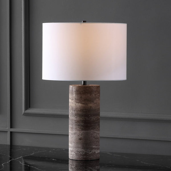 Safavieh RYNETTA Travertine Table Lamp - Unique Natural Design with Dimmer for Stylish Ambient Lighting Dark Brown / White CTL1073B