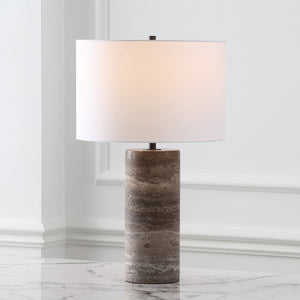 Safavieh RYNETTA Travertine Table Lamp - Unique Natural Design with Dimmer for Stylish Ambient Lighting Dark Brown / White CTL1073B