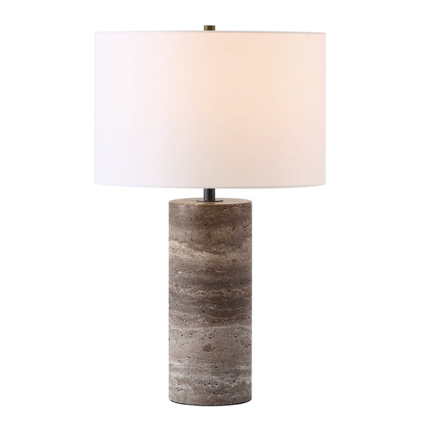 Safavieh RYNETTA Travertine Table Lamp - Unique Natural Design with Dimmer for Stylish Ambient Lighting Dark Brown / White CTL1073B