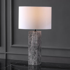 Safavieh Poloma Square Marble Table Lamp - Elegant Iron Base With Linen Shade For Versatile Home Lighting Grey ,White Marble ,Iron ,Shade Ctl1074a