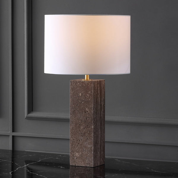 Safavieh Feliciano Travertine Table Lamp - Modern Elegance With Dimmer Switch For Cozy Ambience In Any Room Dark Brown ,White Travertine ,Iron ,Shade Ctl1075a