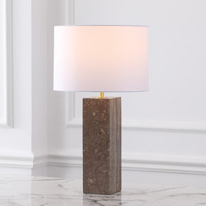 Safavieh Feliciano Travertine Table Lamp - Modern Elegance With Dimmer Switch For Cozy Ambience In Any Room Dark Brown ,White Travertine ,Iron ,Shade Ctl1075a