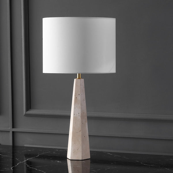 Safavieh Gabryanna Elegant Table Lamp With Dimmer Switch - Unique Natural Base And Soft Linen Shade For Ambiance Travertine ,White Travertine ,Iron ,Shade Ctl1076a