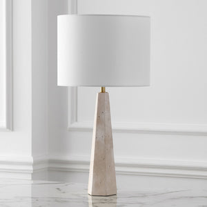 Safavieh Gabryanna Elegant Table Lamp With Dimmer Switch - Unique Natural Base And Soft Linen Shade For Ambiance Travertine ,White Travertine ,Iron ,Shade Ctl1076a