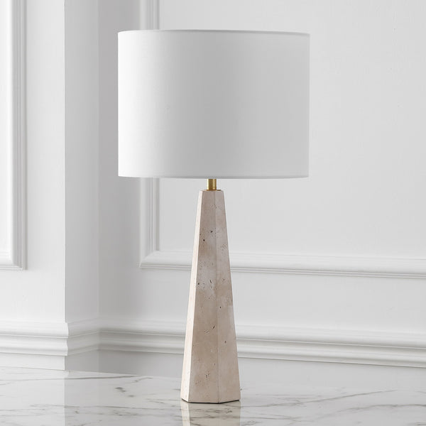 Safavieh Gabryanna Elegant Table Lamp With Dimmer Switch - Unique Natural Base And Soft Linen Shade For Ambiance Travertine ,White Travertine ,Iron ,Shade Ctl1076a