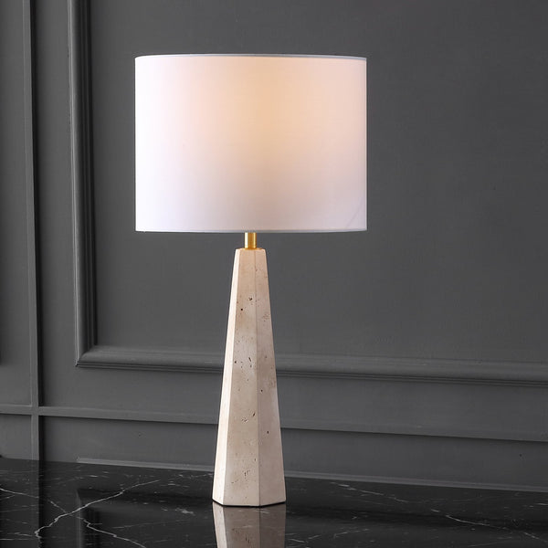 Safavieh Gabryanna Elegant Table Lamp With Dimmer Switch - Unique Natural Base And Soft Linen Shade For Ambiance Travertine ,White Travertine ,Iron ,Shade Ctl1076a