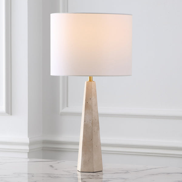 Safavieh Gabryanna Elegant Table Lamp With Dimmer Switch - Unique Natural Base And Soft Linen Shade For Ambiance Travertine ,White Travertine ,Iron ,Shade Ctl1076a