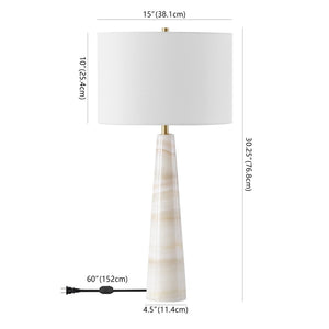 Safavieh ISMERALDA Jade Stone Table Lamp - Elegant Off-White Linen Shade & Dimmer for Modern Décor Style CTL1079A