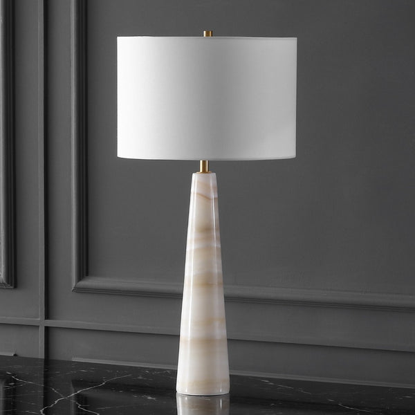Safavieh ISMERALDA Jade Stone Table Lamp - Elegant Off-White Linen Shade & Dimmer for Modern Décor Style CTL1079A