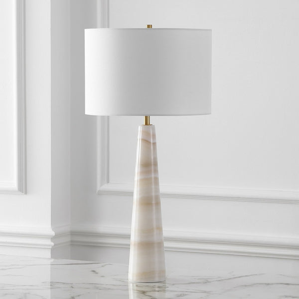 Safavieh ISMERALDA Jade Stone Table Lamp - Elegant Off-White Linen Shade & Dimmer for Modern Décor Style CTL1079A