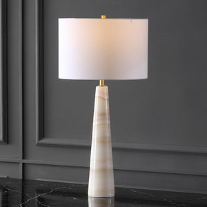 Safavieh ISMERALDA Jade Stone Table Lamp - Elegant Off-White Linen Shade & Dimmer for Modern Décor Style CTL1079A