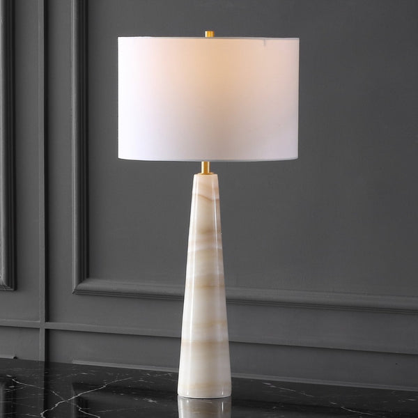 Safavieh ISMERALDA Jade Stone Table Lamp - Elegant Off-White Linen Shade & Dimmer for Modern Décor Style CTL1079A