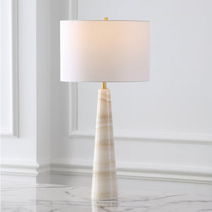 Safavieh ISMERALDA Jade Stone Table Lamp - Elegant Off-White Linen Shade & Dimmer for Modern Décor Style CTL1079A