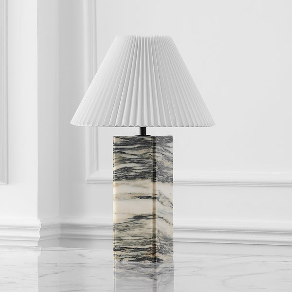 Safavieh Mackenzie Square Marble Table Lamp - Elegant Iron And Linen Design For Luxurious Home Illumination Cream ,White Marble ,Iron ,Shade Ctl1080a