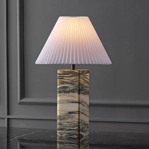 Safavieh Mackenzie Square Marble Table Lamp - Elegant Iron And Linen Design For Luxurious Home Illumination Cream ,White Marble ,Iron ,Shade Ctl1080a
