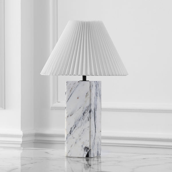 Safavieh Mackenzie Square Marble Table Lamp - Elegant Iron And Linen Design For Luxurious Home Illumination White ,Black Marble ,Iron ,Shade Ctl1080b