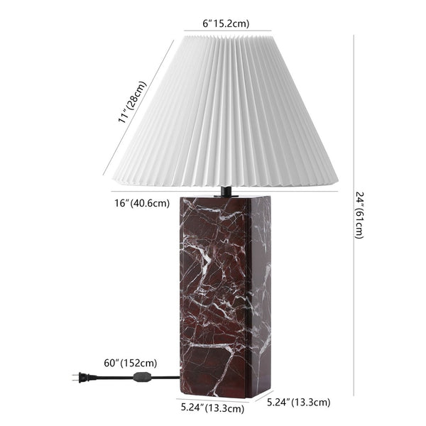Safavieh MACKENZIE Square Marble Table Lamp - Elegant Italian Design with Warm Illumination for Modern Spaces Maroon / White CTL1080D