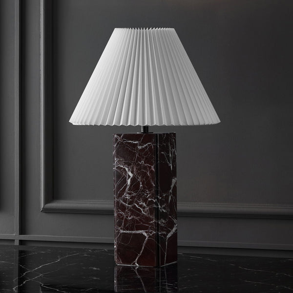Safavieh Mackenzie Square Marble Table Lamp - Elegant Geometric Design For Sophisticated Home Decor Maroon ,White Italian Marble ,Iron ,Shade Ctl1080d