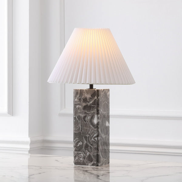 Safavieh Mackenzie Square Marble Table Lamp - Elegant Geometric Design For Sophisticated Home Decor Light Grey ,White Italian Marble ,Iron ,Shade Ctl1080f