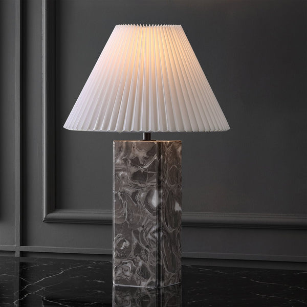 Safavieh Mackenzie Square Marble Table Lamp - Elegant Geometric Design For Sophisticated Home Decor Light Grey ,White Italian Marble ,Iron ,Shade Ctl1080f