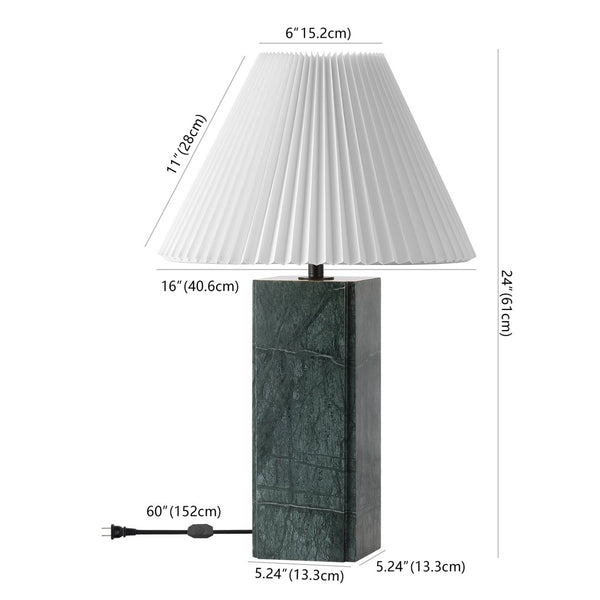 Safavieh MACKENZIE Square Marble Table Lamp - Elegant Italian Design with Warm Illumination for Modern Spaces Dark Green / White CTL1080G