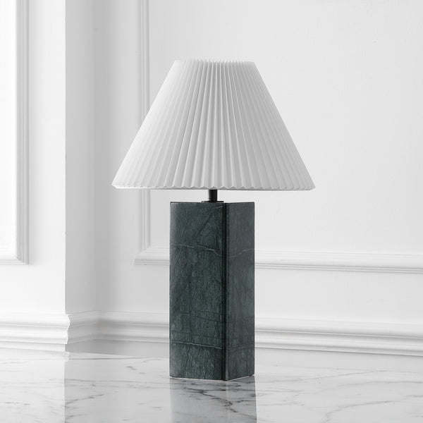 Safavieh Mackenzie Square Marble Table Lamp – Elegant Dark Green & White Design For Chic Home Decor Dark Green ,White Italian Marble ,Iron ,Shade Ctl1080g