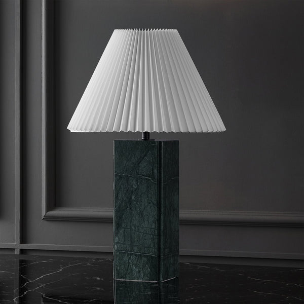 Safavieh Mackenzie Square Marble Table Lamp – Elegant Dark Green & White Design For Chic Home Decor Dark Green ,White Italian Marble ,Iron ,Shade Ctl1080g