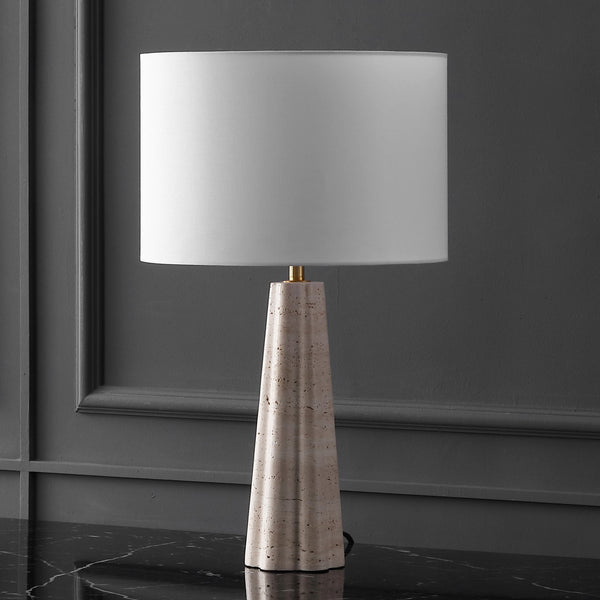 Safavieh Naveen Table Lamp - Elegant Linen Shade With Striking Stone Base For Chic Home Décor And Ambiance Travertine ,White Travertine ,Iron ,Shade Ctl1082a
