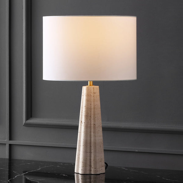 Safavieh Naveen Table Lamp - Elegant Linen Shade With Striking Stone Base For Chic Home Décor And Ambiance Travertine ,White Travertine ,Iron ,Shade Ctl1082a
